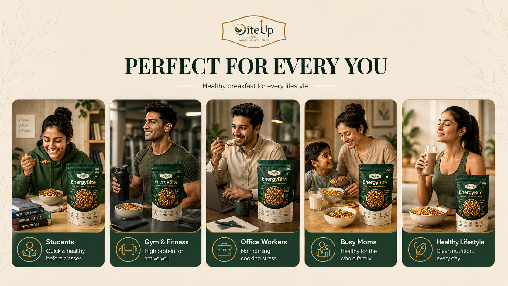 Perfect for every you — DiteUp Energy Bite for students, gym and fitness, office workers, busy moms, and healthy lifestyle